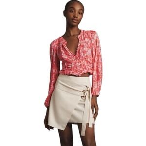 NWT Anthropologie Long Sleeve Femme Ruched Cropped‎ Top Size Small  Boho Floral